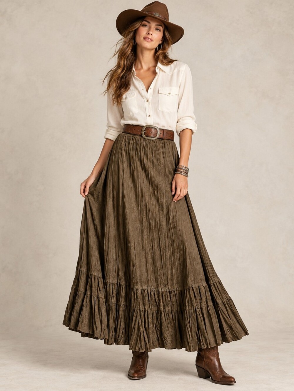 Coldwater Creek Maxi Western Peasant Skirt Size M Faux Suede